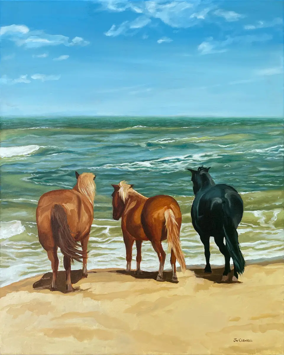 Wild Horses on Corolla Beach Oil Painting