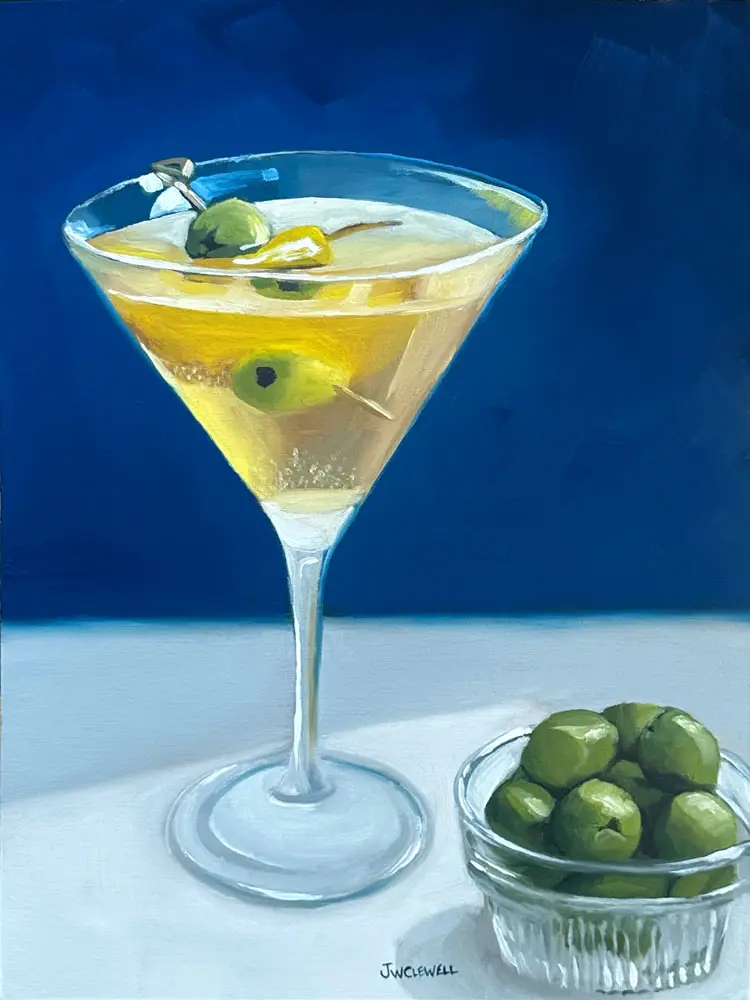 Martini Glass with Olives Oil Painting